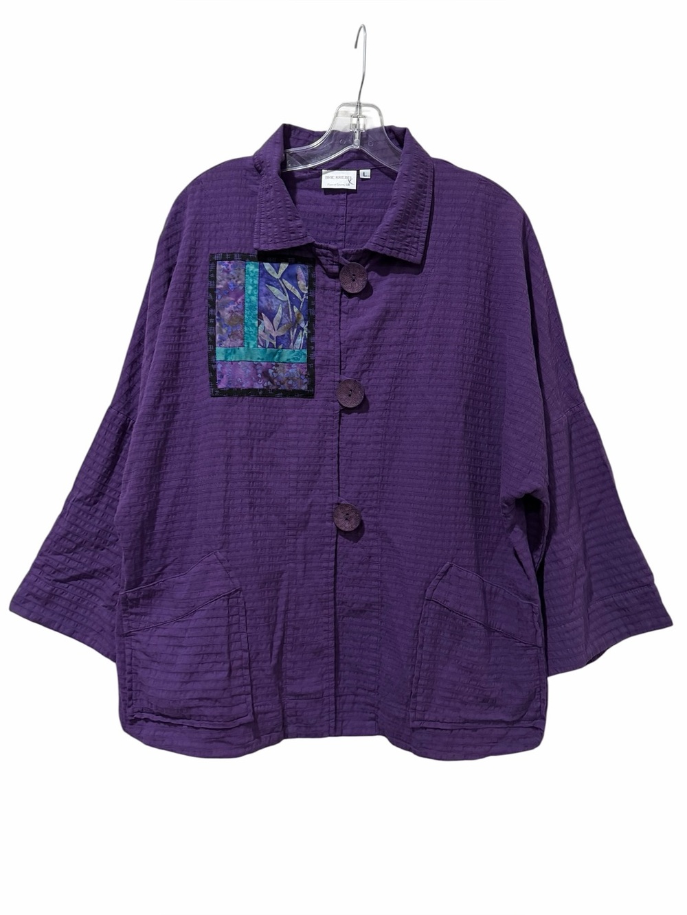 Brie Kriebel Large Purple Artsy Made in USA  Art to Wear Cotton Quilted Top B10
